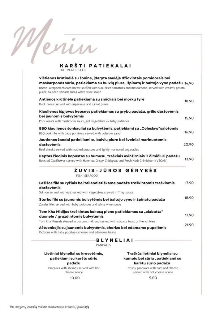 Le Viviver Trakai Meniu