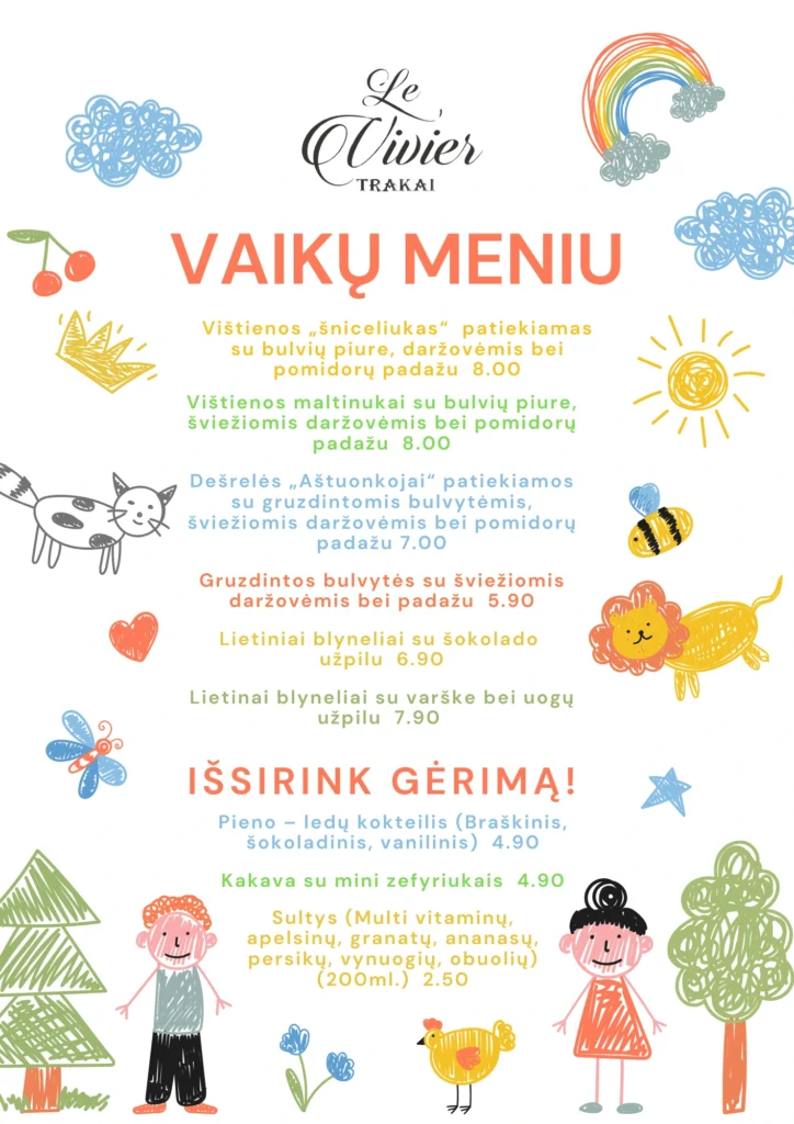 Vaikų meniu Le Vivier Trakai