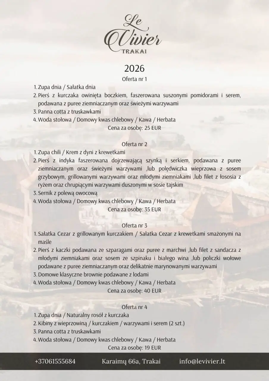 Meniu grupėms PL Le Vivier